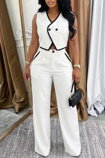 Women's Color Block Cropped Commuter Top Or Wide Leg Pants