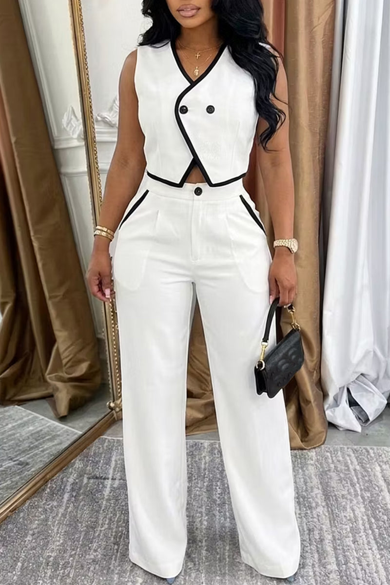 Women's Color Block Cropped Commuter Top Or Wide Leg Pants