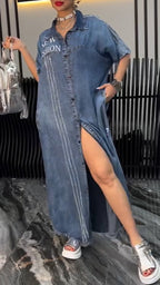Women's Lapel Tencel Denim Comfortable and Fashionable Dress