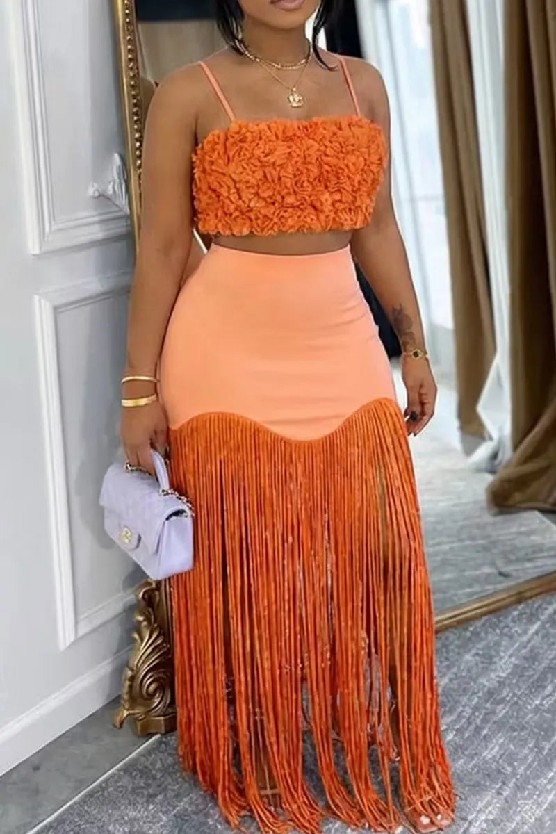 Women's Floral Strappy Party Top Or Fringed Skirt