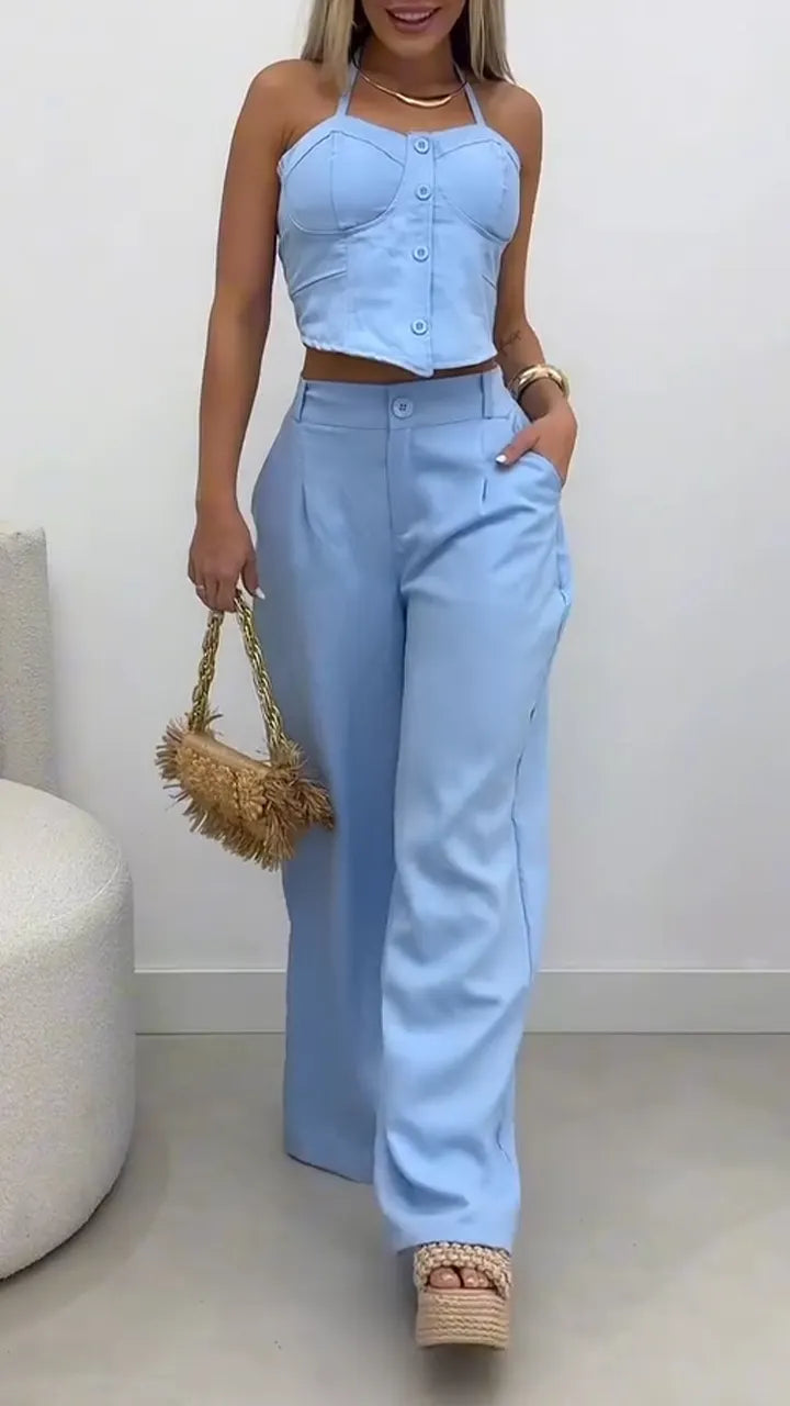 Women Halter-breasted Top + Pants Casual Suit