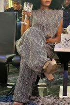 Women's Elegant Classic Tweed Sleeveless Square Neck High Waist Jumpsuit