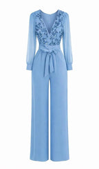 Women V-neck Sequin Patterned Casual Jumpsuit with Temperament