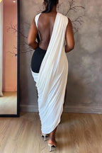 Women Patchwork Back Hollow Elegant Temperament Dress