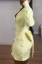 Women Collar Back Hollow Splicing Bow Elegant Temperament Mini Dresses