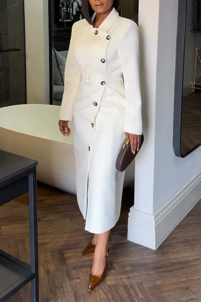 Women Collar Buckle Elegant Temperament Maxi Dresses