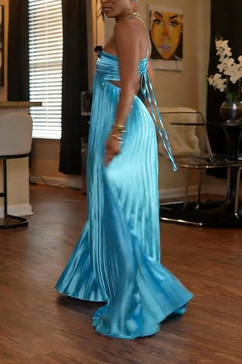 Women's Fashion Satin Halter Pleated Dress