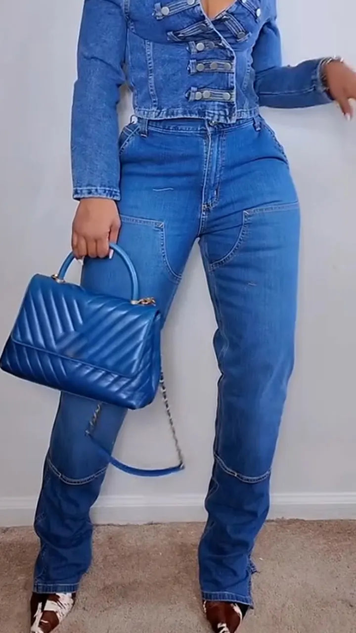 Women Temperament Casual Denim Suit