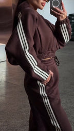 Women Stand-up Collar Striped Casual Suit