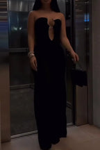 Women's  Strapless Keyhole Cutout Form-Fitting Maxi Jumpsuit