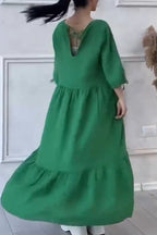 Women's Casual Cotton and Linen Gathered Floral Dress