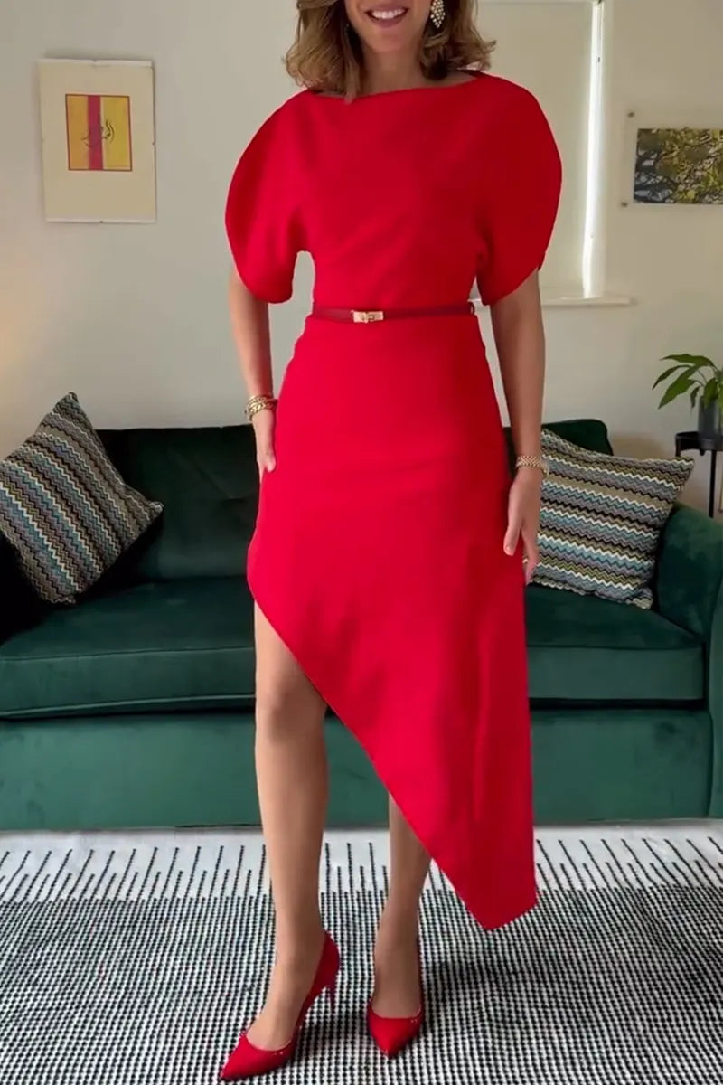 Women's Elegant Asymmetric Hem Dress Mesh Skirt Set