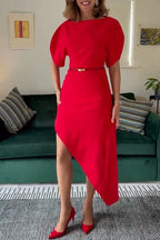 Women's Elegant Asymmetric Hem Dress Mesh Skirt Set