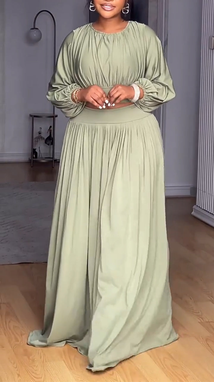 Women Round Neck Solid Color Elegant Casual Suit