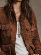 Vintage Brown Suede Utility Jacket