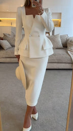 Womens Square Collar Top + Skirt Solid Color Temperament Casual Suit