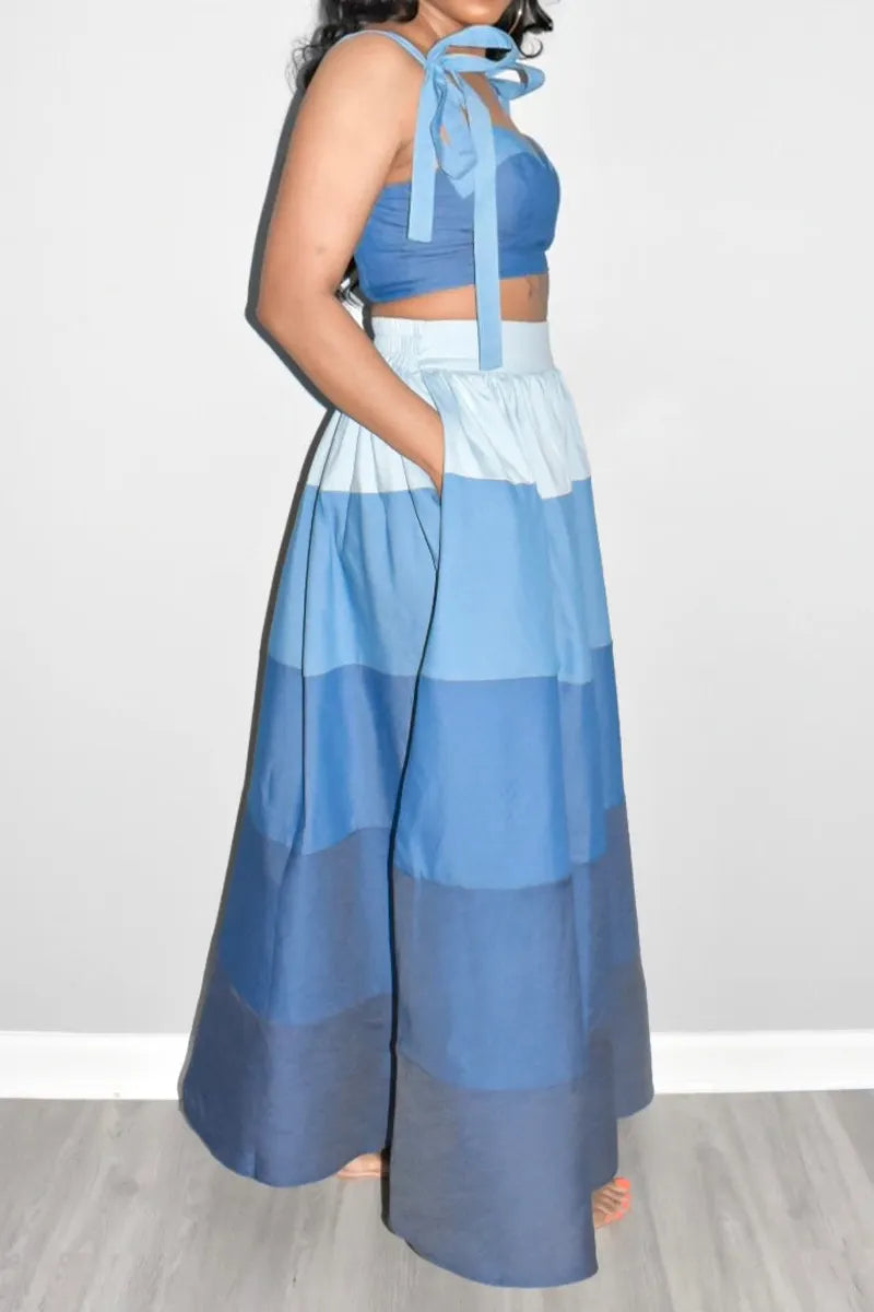 Women's Sweetheart Neckline Crop Top with Bow Straps or Ombre Tiered Skirt