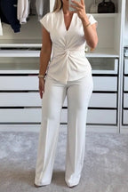 Women's Twisted Short Sleeve Top Or Wide Leg Pants