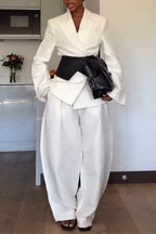 Women Collar Jacket Waist Design + Pants Temperament Commuting Formal Suit