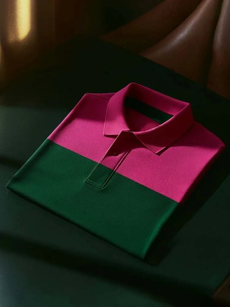 Men's Classic Business Logo Button Short Sleeve Polo Shirt
