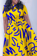 Women's Flowy A-Line Maxi Dress with Vibrant Abstract Print & Side Pockets