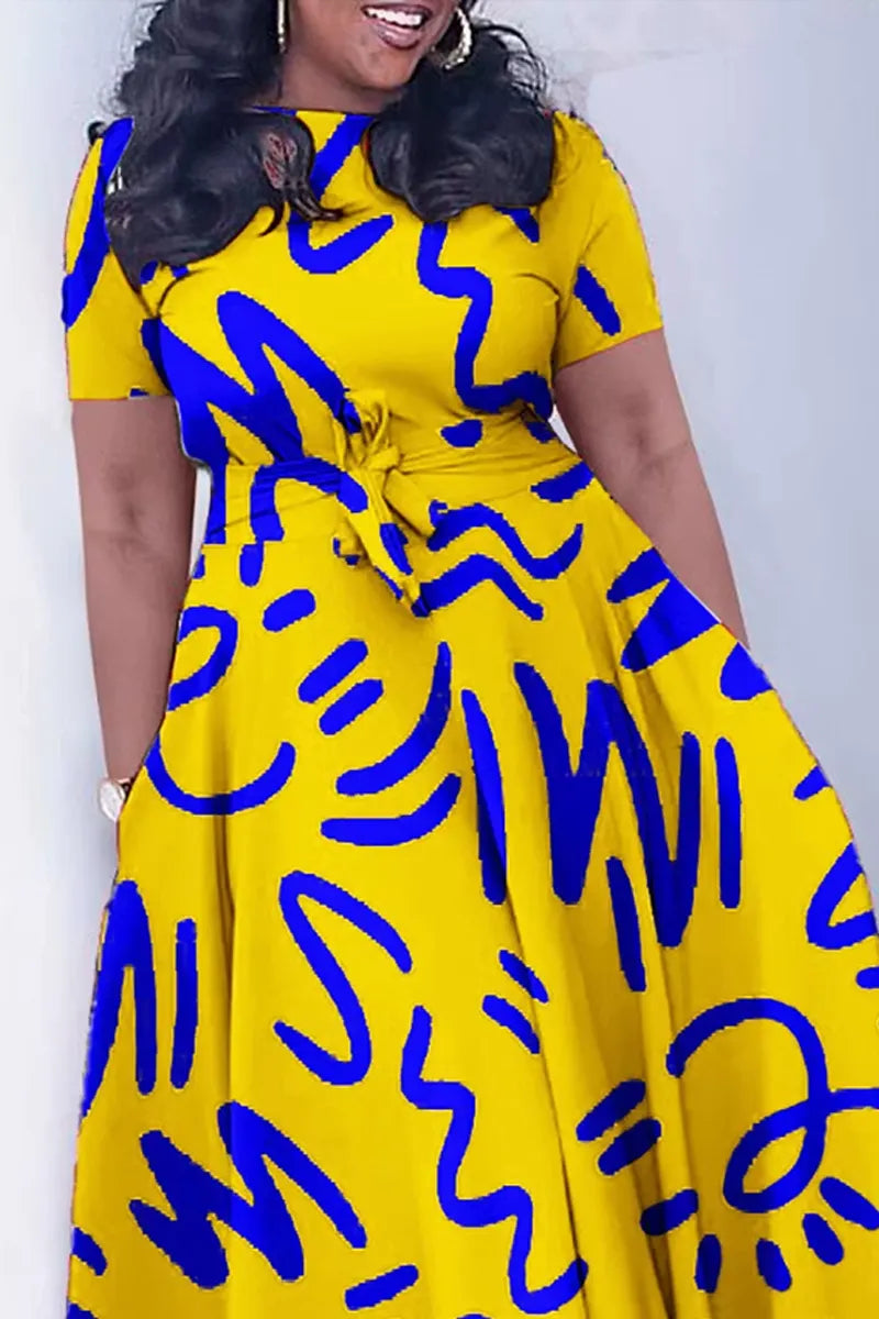 Women's Flowy A-Line Maxi Dress with Vibrant Abstract Print & Side Pockets