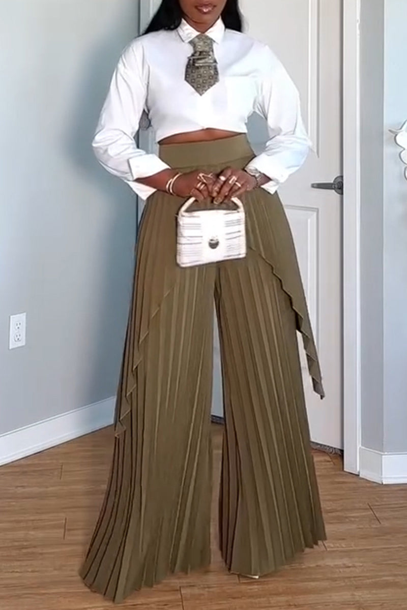 Women's Fashion Cropped Blouse or Double Layer Pleated Pants