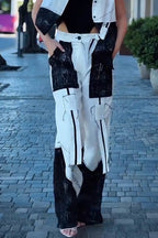 Women's Fashion Asymmetric Color Block Vest or Wide Leg Pants
