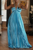 Women's Fashion Satin Halter Pleated Dress