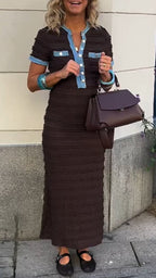Womens Round Neck Spliced Casual Dress