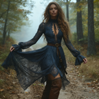 Dark Lace Western-Boho Midi Dress with Tie Neck