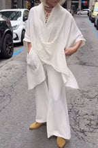 Womens V-neck Top+ Wide Leg Pants Loose Casual Suit