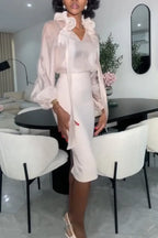 Women V-neck Elegant Temperament Top or Hip Hugging Skirt