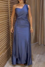 Women's Elegant Tie Front One Shoulder Slit Dress