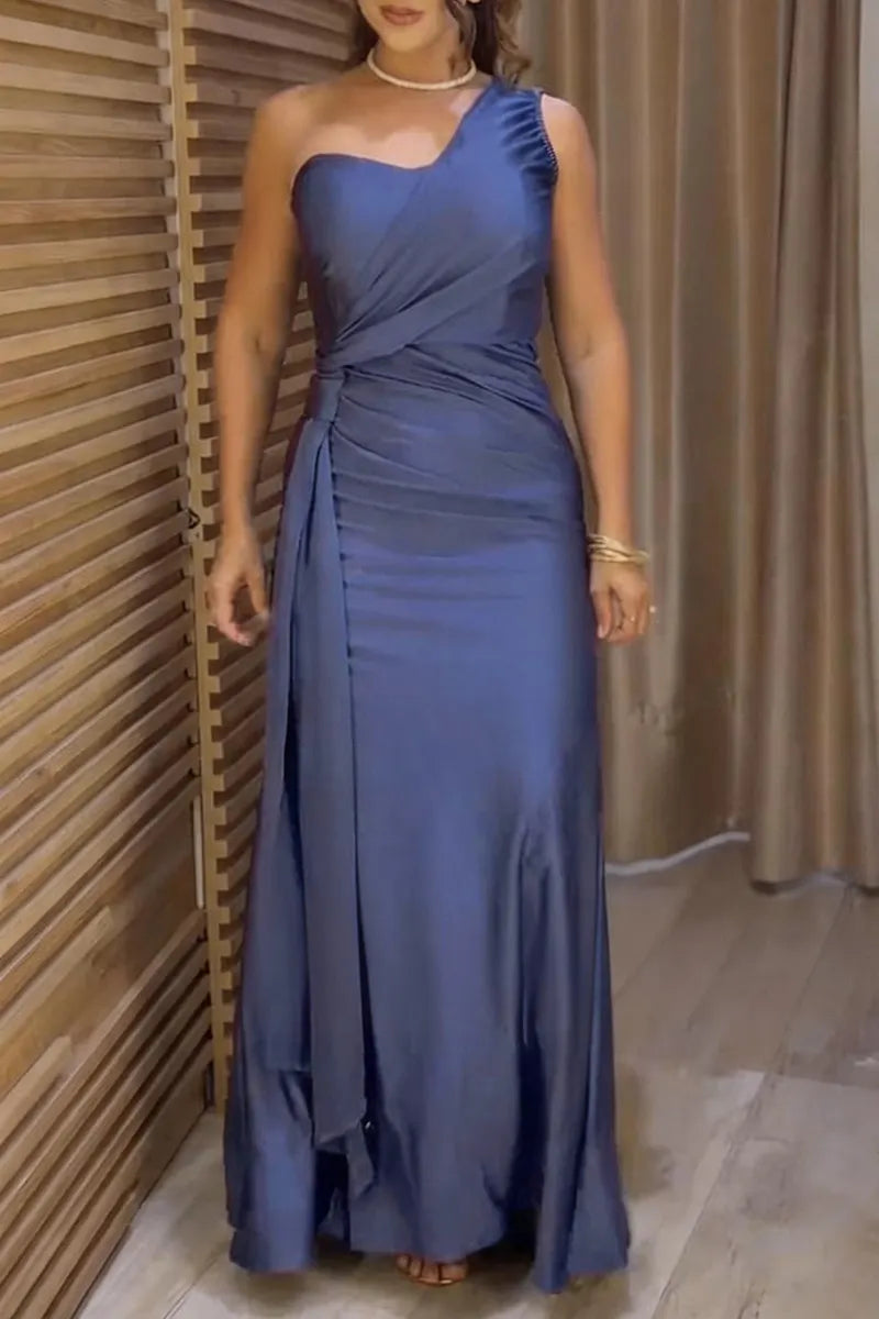 Women's Elegant Tie Front One Shoulder Slit Dress