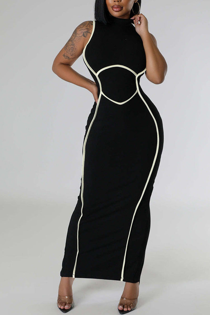 Women's Color Block Slim Fit Long Party Dress