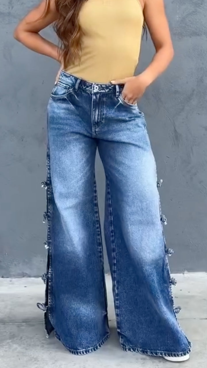 Women's Open-leg Washed Wide-leg Casual Jeans