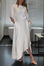 Satin Wrap Asymmetric Maxi Dress | Half-Sleeve Draped Silhouette