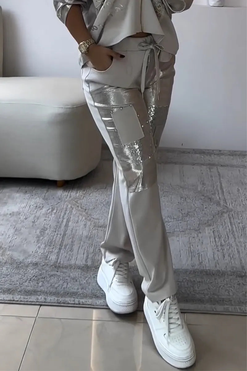 Women Patchwork Shiny Sequin Casual Jacket or Pants