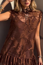 Women Round Neck Patchwork Pattern Casual Mini Dresses