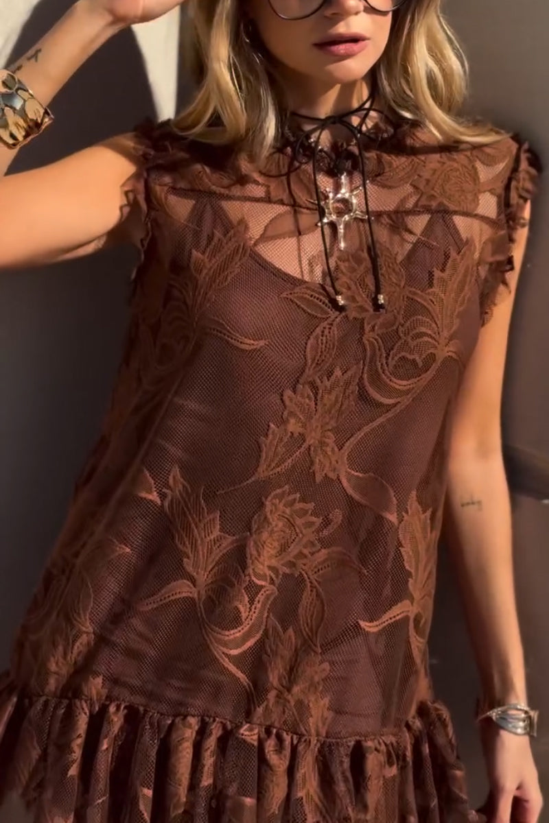 Women Round Neck Patchwork Pattern Casual Mini Dresses