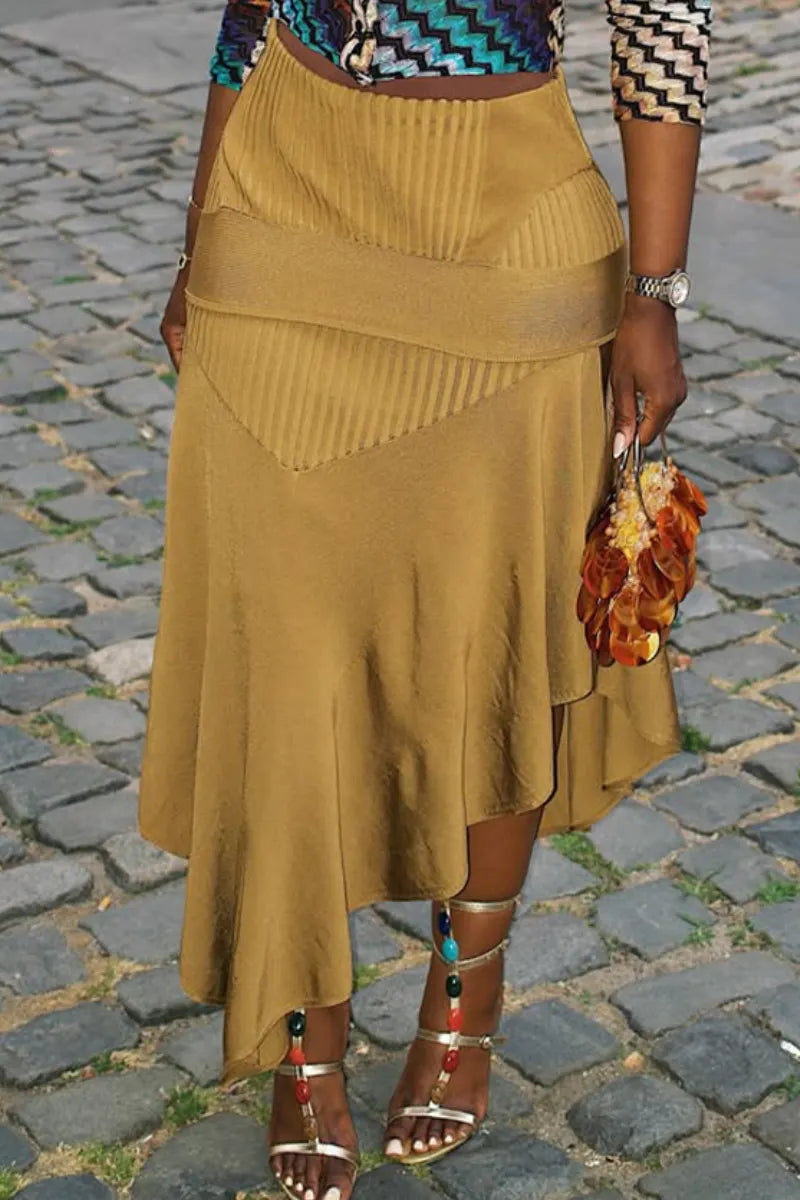 Women Elegant and Casual Deep V-neck Printed Top or Irregular Patchwork Skirt
