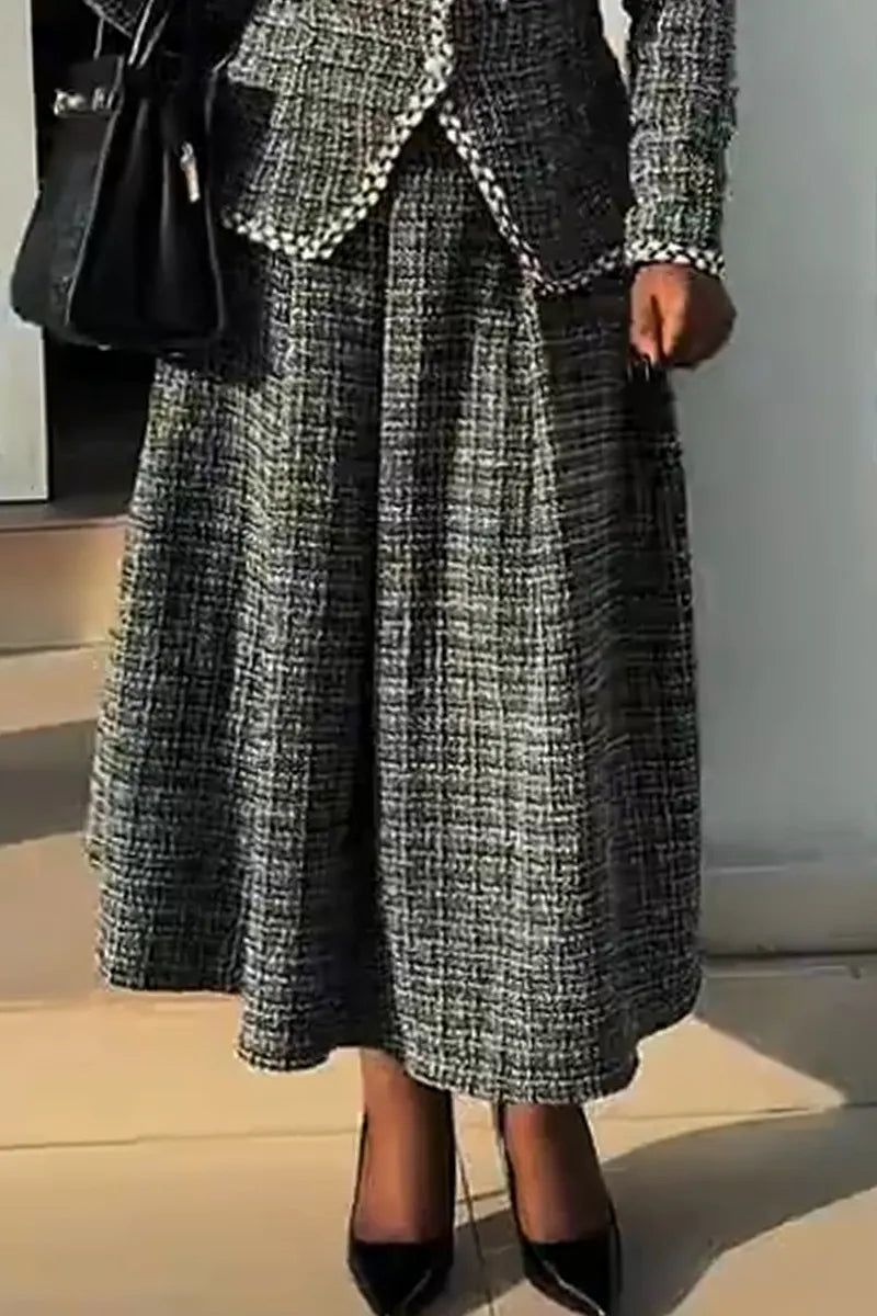 Women Round Neck Elegant Temperament Coarse Tweed Top or Skirt