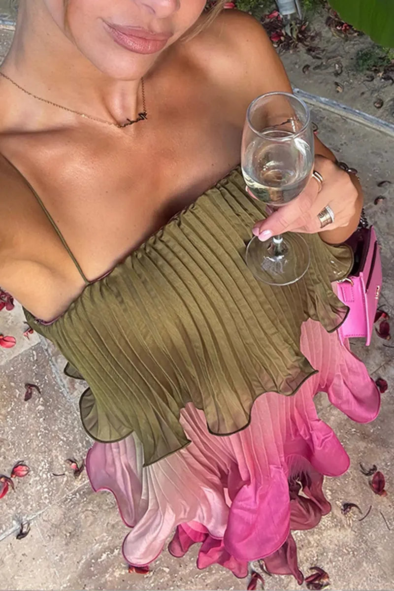 Women's Resort Gradient Tiered Pleated Dress