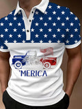 Men's Vintage Truck And 'Merica With Flag Printed POLO Shirt