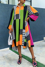 Women's African Ankara Print Patchwork Oversized Shirt Dress