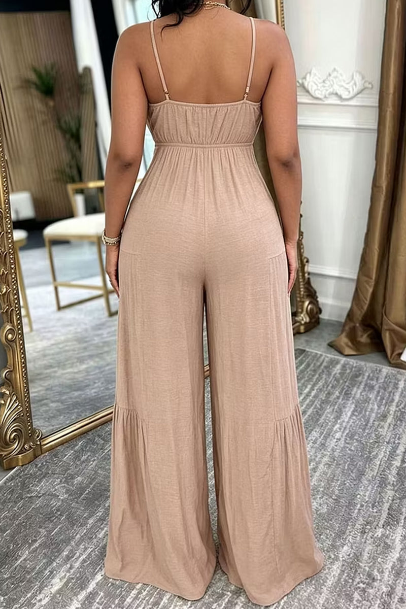 Women's Halter Neck Tie Up Openwork Wide Leg Vacation Jumpsuit