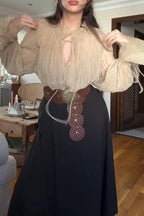 Women's Casual Pleated Loose Shirts & High Waist Skirt