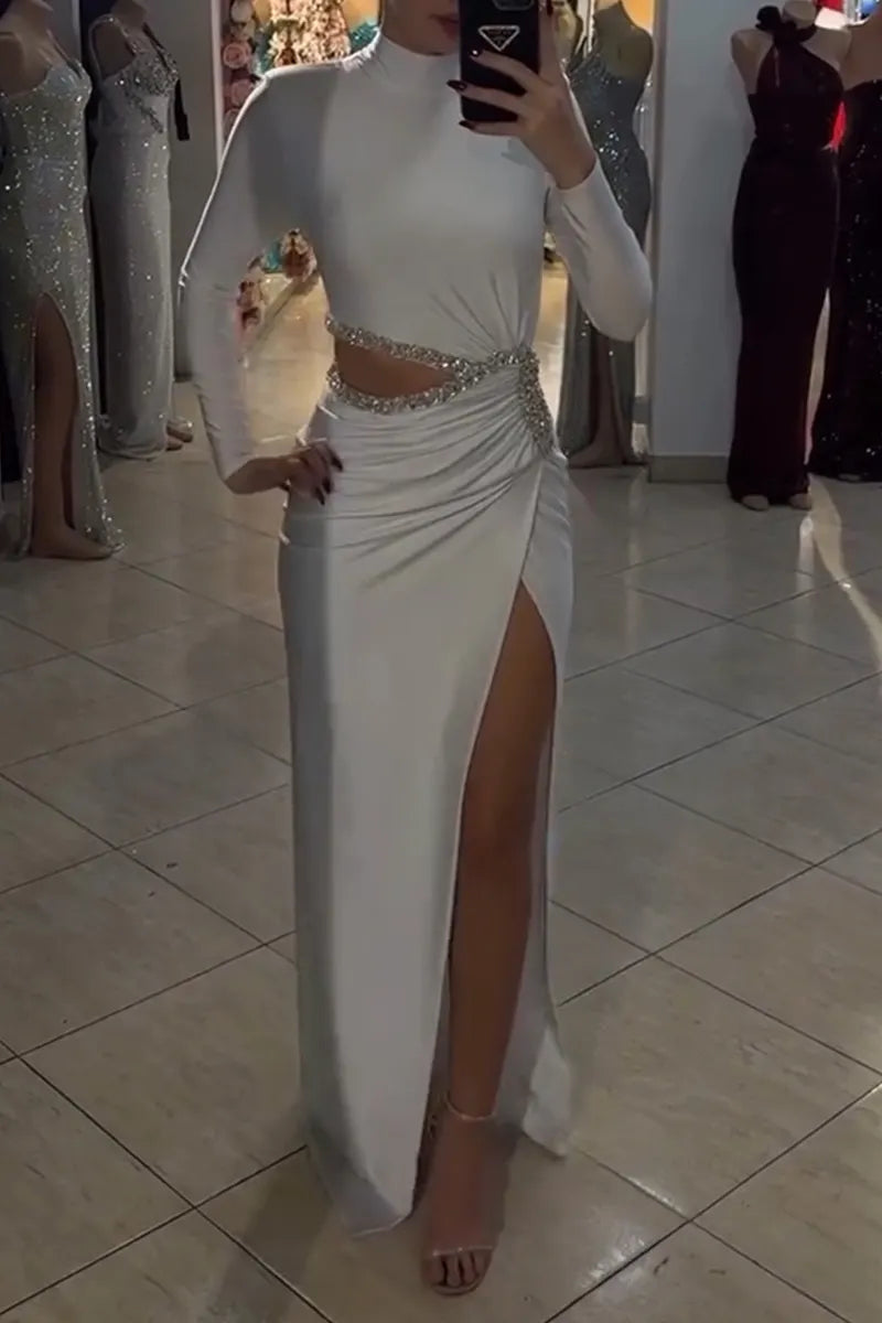 Women's Party Rhinestone Cutout Maxi Dress