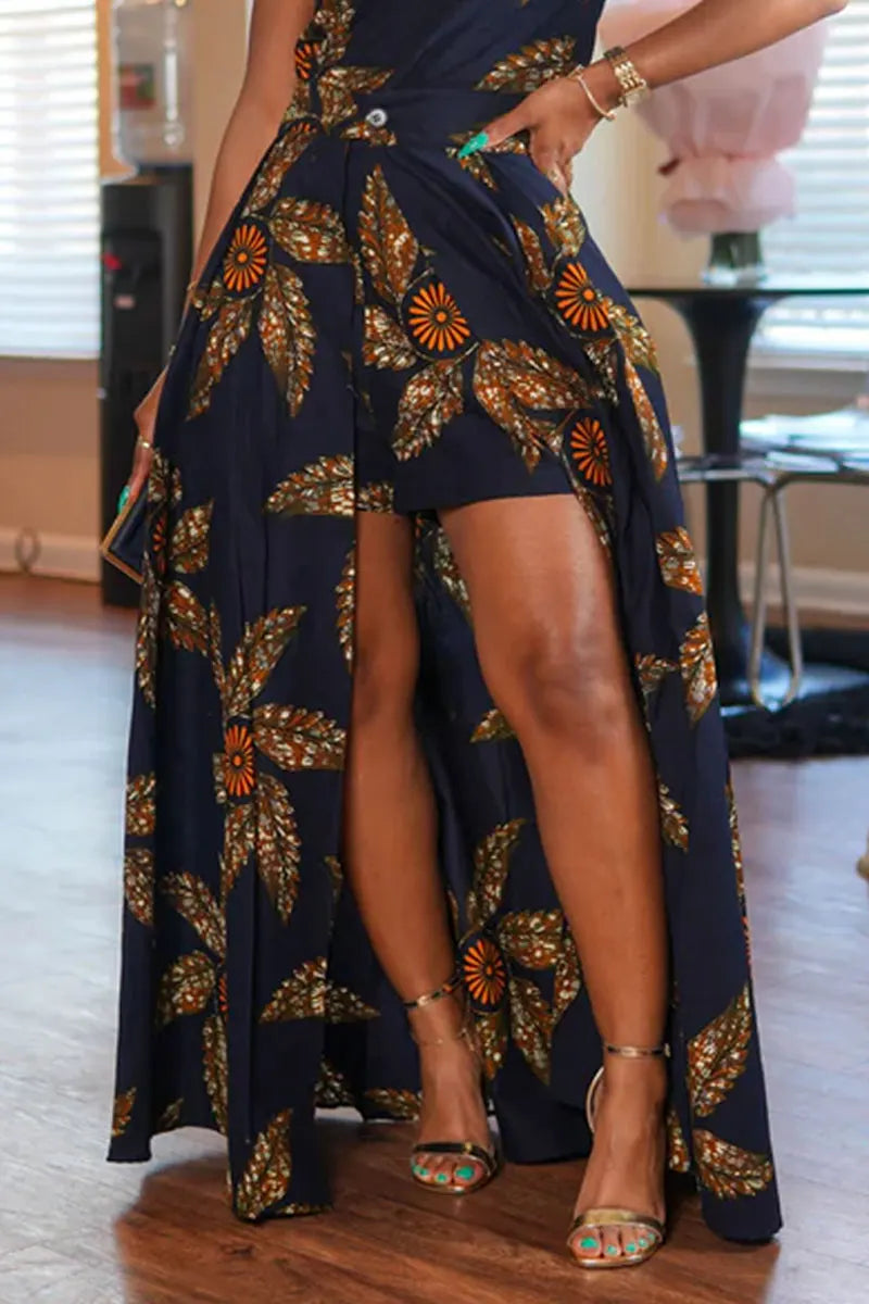 Women's Floral Ankara Print Romper Jumpsuits Or Maxi Wrap Skirt